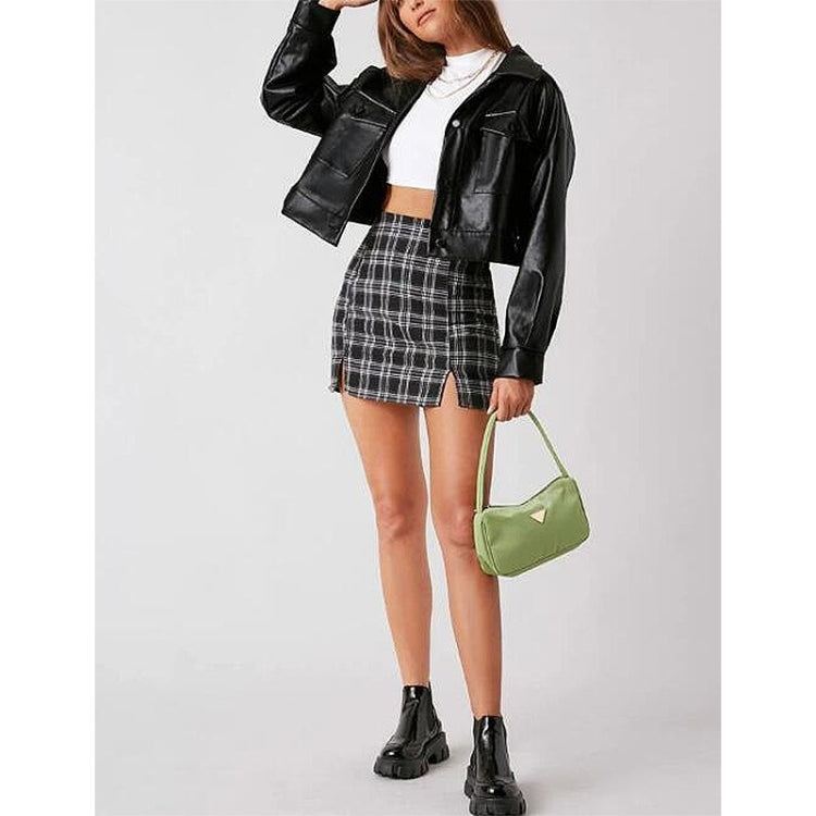 Loose Casual Long Sleeve Short PU Leather Jacket For Ladies