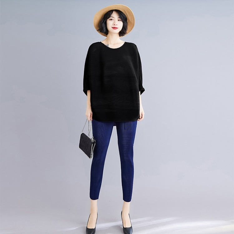 Pleated Bat Sleeve Top Loose Pleated T-shirt