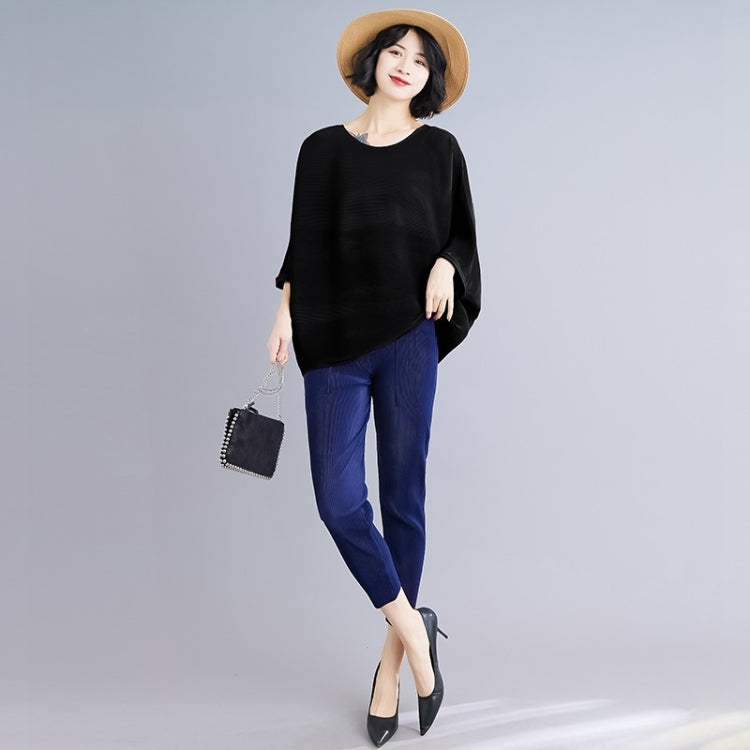 Pleated Bat Sleeve Top Loose Pleated T-shirt