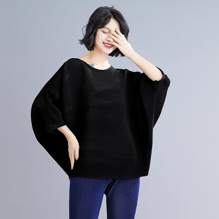 Pleated Bat Sleeve Top Loose Pleated T-shirt
