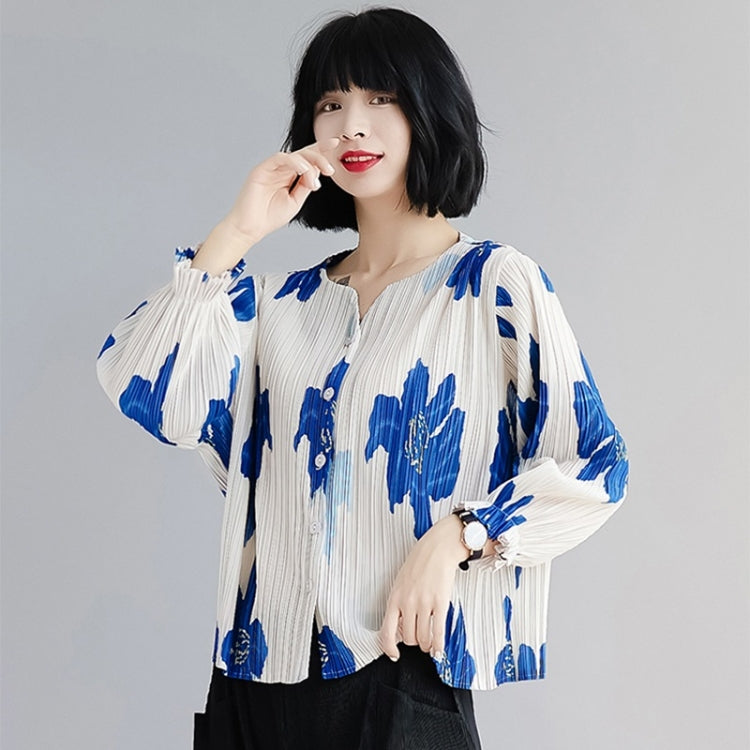 Single-breasted Printed Pleated Cardigan With Flared Sleeves