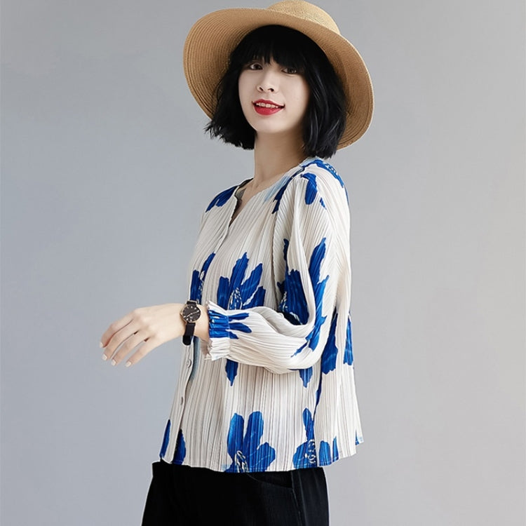 Single-breasted Printed Pleated Cardigan With Flared Sleeves