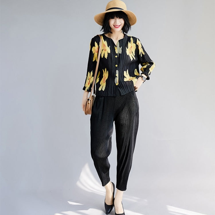 Single-breasted Printed Pleated Cardigan With Flared Sleeves