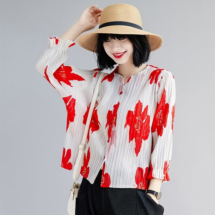 Single-breasted Printed Pleated Cardigan With Flared Sleeves