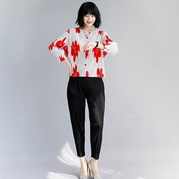 Single-breasted Printed Pleated Cardigan With Flared Sleeves