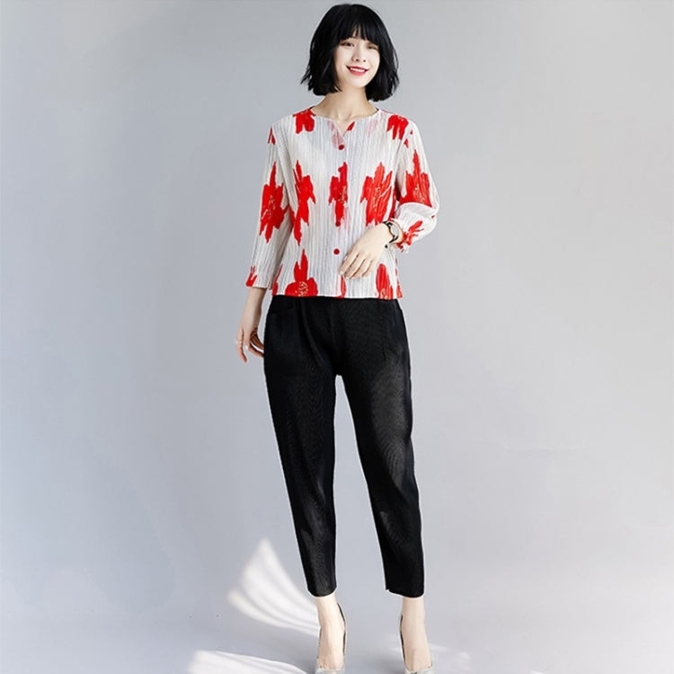 Single-breasted Printed Pleated Cardigan With Flared Sleeves