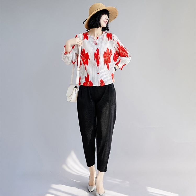 Single-breasted Printed Pleated Cardigan With Flared Sleeves