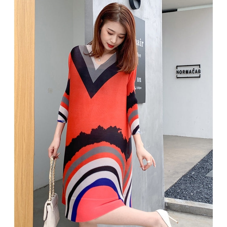 Pleated Large Size Temperament V-neck Dress