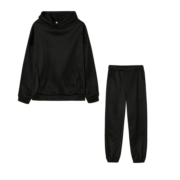 Autumn Winter Loose Hooded Plus Fleece Sweater + Trousers Suit for Ladies