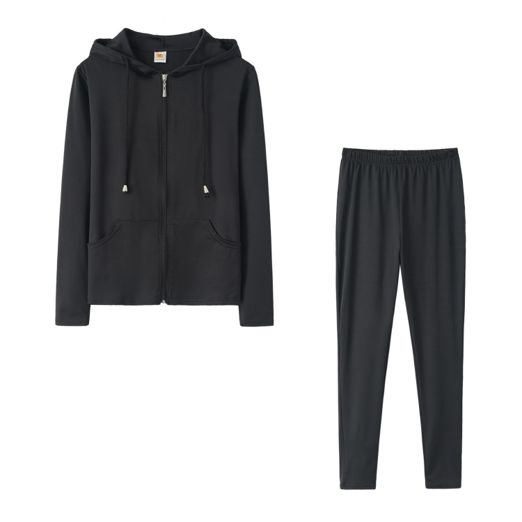 Spring Solid Color Tight-fitting Casual Hooded Sweater + Trousers Suit for Ladies