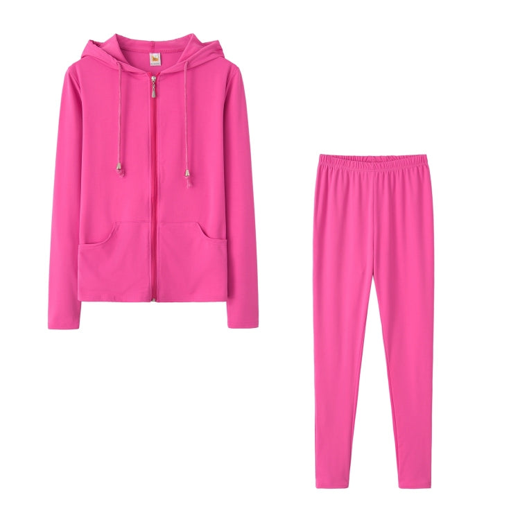 Spring Solid Color Tight-fitting Casual Hooded Sweater + Trousers Suit for Ladies
