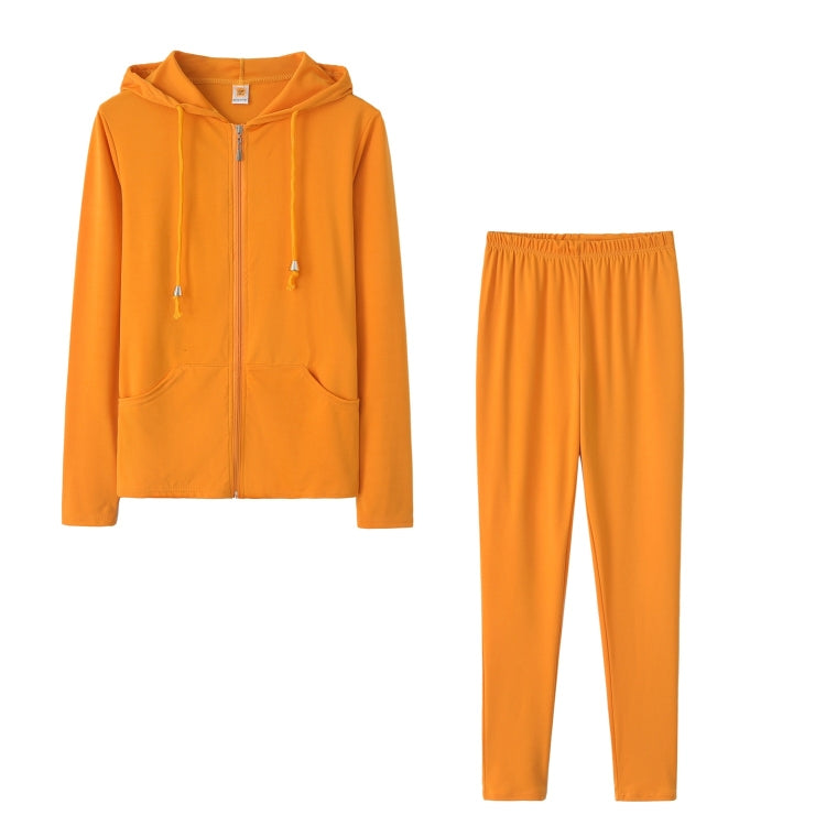Spring Solid Color Tight-fitting Casual Hooded Sweater + Trousers Suit for Ladies