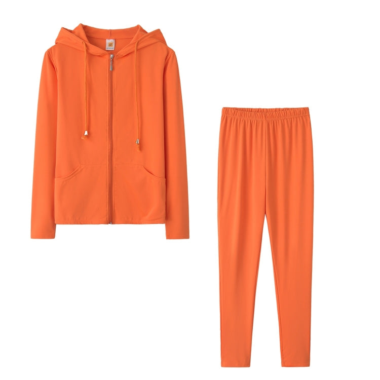 Spring Solid Color Tight-fitting Casual Hooded Sweater + Trousers Suit for Ladies
