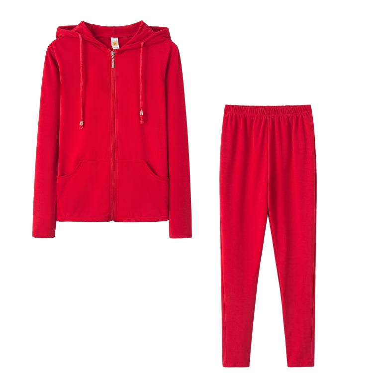 Spring Solid Color Tight-fitting Casual Hooded Sweater + Trousers Suit for Ladies