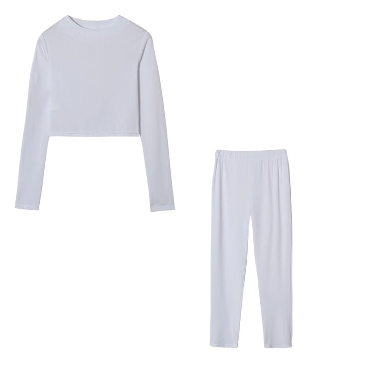 Fall Winter Solid Color Slim Fit Long-sleeved Sweatshirt + Trousers Suit for Ladies