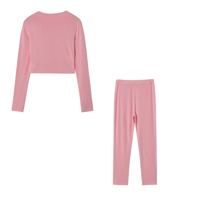 Fall Winter Solid Color Slim Fit Long-sleeved Sweatshirt + Trousers Suit for Ladies