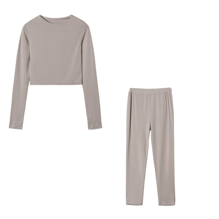 Fall Winter Solid Color Slim Fit Long-sleeved Sweatshirt + Trousers Suit for Ladies