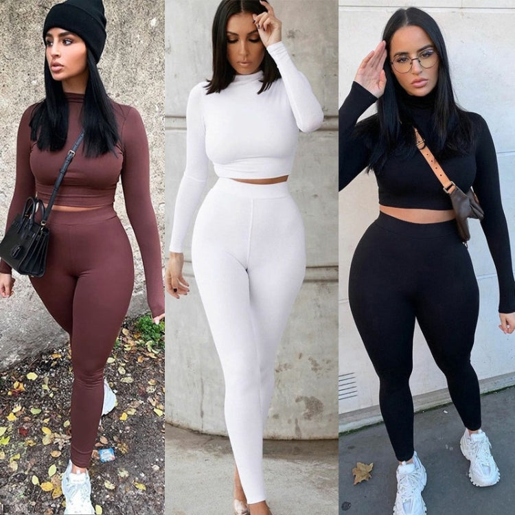 Fall Winter Solid Color Slim Fit Long-sleeved Sweatshirt + Trousers Suit for Ladies