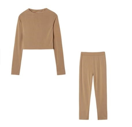 Fall Winter Solid Color Slim Fit Long-sleeved Sweatshirt + Trousers Suit for Ladies