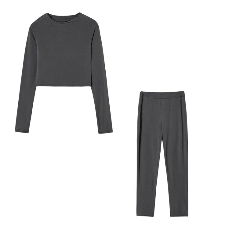 Fall Winter Solid Color Slim Fit Long-sleeved Sweatshirt + Trousers Suit for Ladies