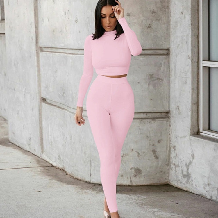 Fall Winter Solid Color Slim Fit Long-sleeved Sweatshirt + Trousers Suit for Ladies