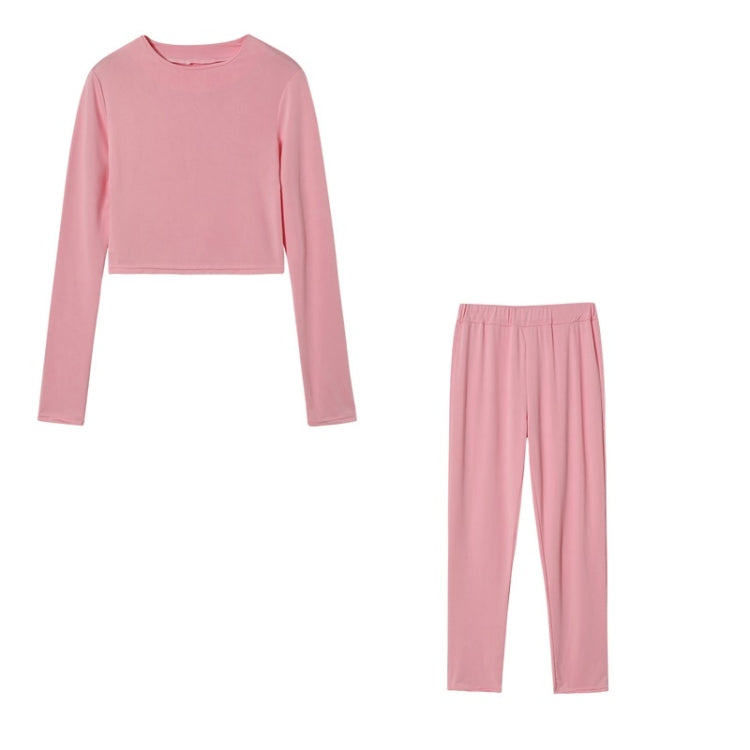 Fall Winter Solid Color Slim Fit Long-sleeved Sweatshirt + Trousers Suit for Ladies