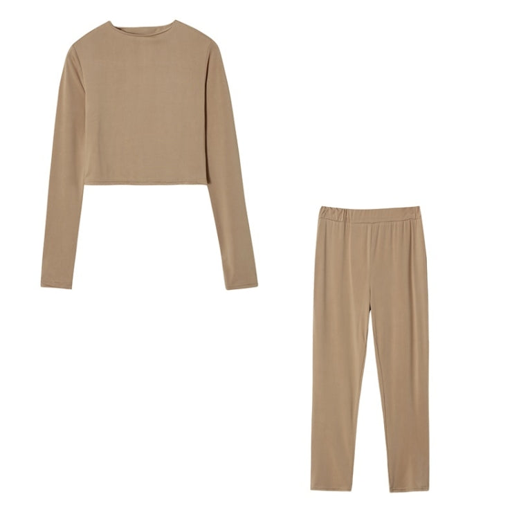 Fall Winter Solid Color Slim Fit Long-sleeved Sweatshirt + Trousers Suit for Ladies