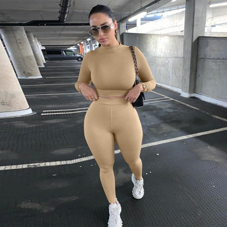 Fall Winter Solid Color Slim Fit Long-sleeved Sweatshirt + Trousers Suit for Ladies