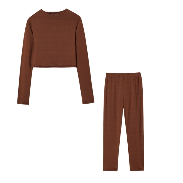 Fall Winter Solid Color Slim Fit Long-sleeved Sweatshirt + Trousers Suit for Ladies