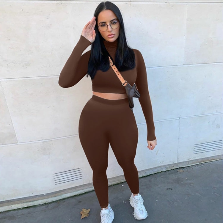 Fall Winter Solid Color Slim Fit Long-sleeved Sweatshirt + Trousers Suit for Ladies