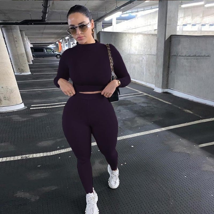 Fall Winter Solid Color Slim Fit Long-sleeved Sweatshirt + Trousers Suit for Ladies
