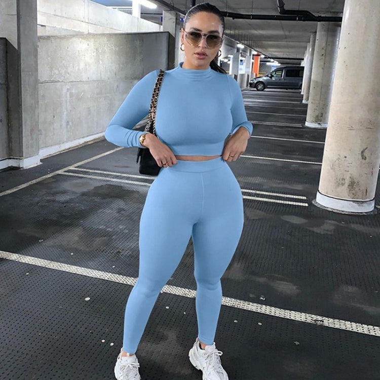 Fall Winter Solid Color Slim Fit Long-sleeved Sweatshirt + Trousers Suit for Ladies