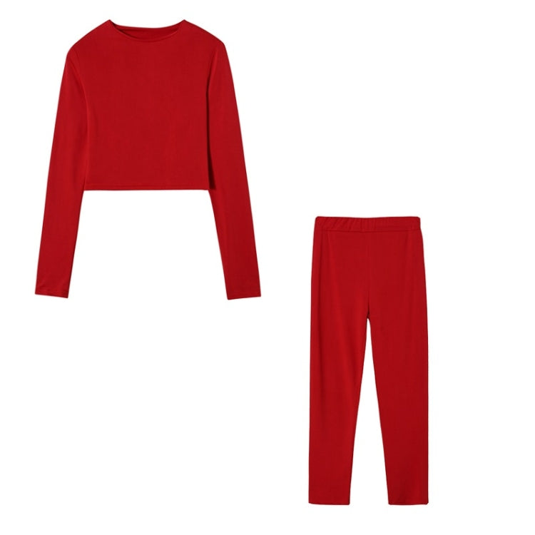 Fall Winter Solid Color Slim Fit Long-sleeved Sweatshirt + Trousers Suit for Ladies