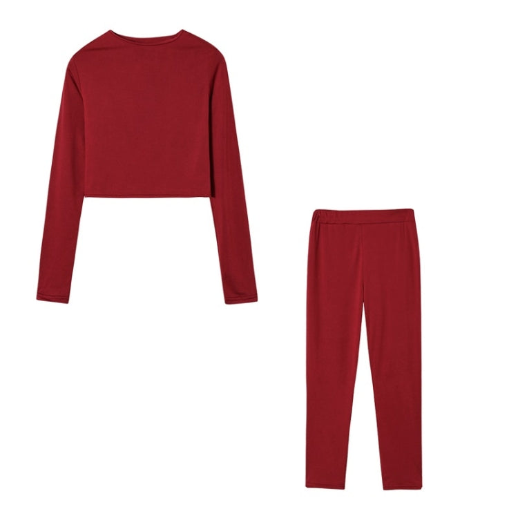Fall Winter Solid Color Slim Fit Long-sleeved Sweatshirt + Trousers Suit for Ladies