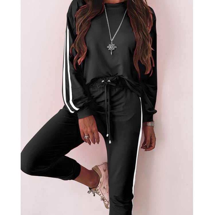 Autumn Loose Side Stripe Long Sleeve Sportswear + Trousers Suit For Ladies