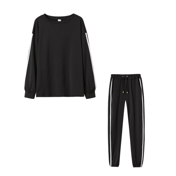 Autumn Loose Side Stripe Long Sleeve Sportswear + Trousers Suit For Ladies
