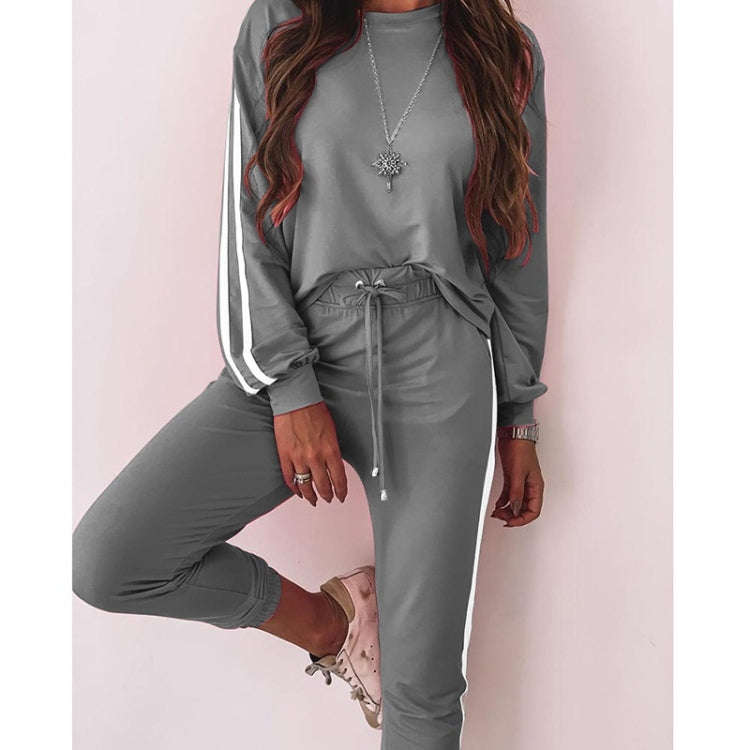 Autumn Loose Side Stripe Long Sleeve Sportswear + Trousers Suit For Ladies