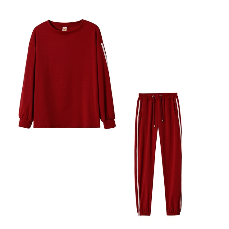 Autumn Loose Side Stripe Long Sleeve Sportswear + Trousers Suit For Ladies