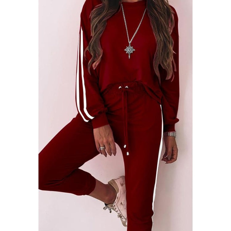 Autumn Loose Side Stripe Long Sleeve Sportswear + Trousers Suit For Ladies