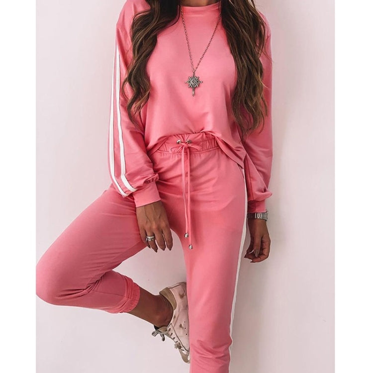 Autumn Loose Side Stripe Long Sleeve Sportswear + Trousers Suit For Ladies