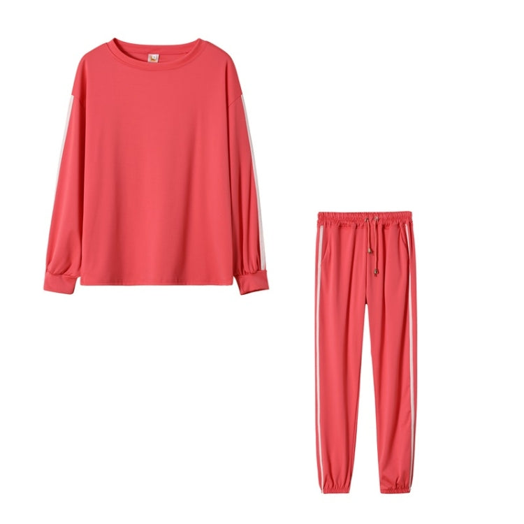 Autumn Loose Side Stripe Long Sleeve Sportswear + Trousers Suit For Ladies
