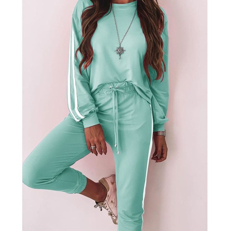 Autumn Loose Side Stripe Long Sleeve Sportswear + Trousers Suit For Ladies