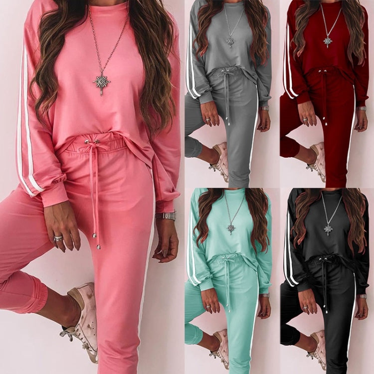 Autumn Loose Side Stripe Long Sleeve Sportswear + Trousers Suit For Ladies