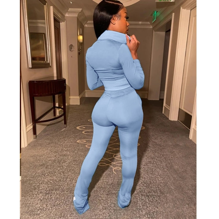 Autumn Solid Color Short Long-sleeved Zipper Slim Fit Sportswear + Trousers Suit For Ladies