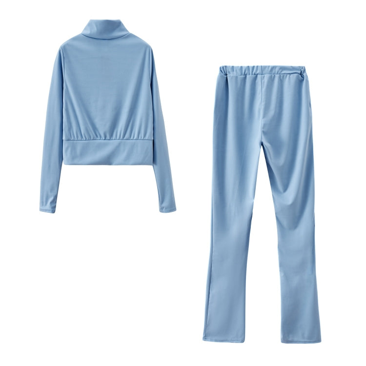 Autumn Solid Color Short Long-sleeved Zipper Slim Fit Sportswear + Trousers Suit For Ladies