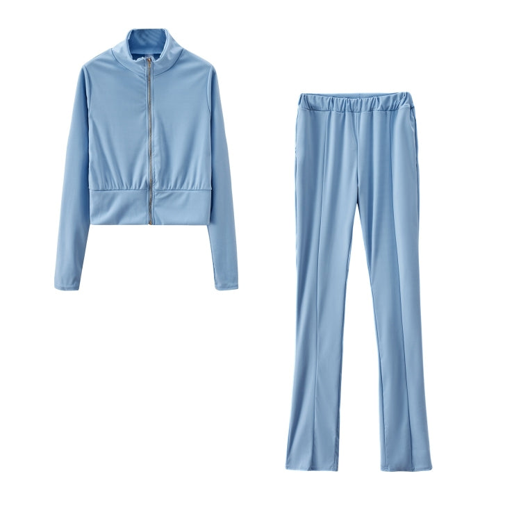 Autumn Solid Color Short Long-sleeved Zipper Slim Fit Sportswear + Trousers Suit For Ladies