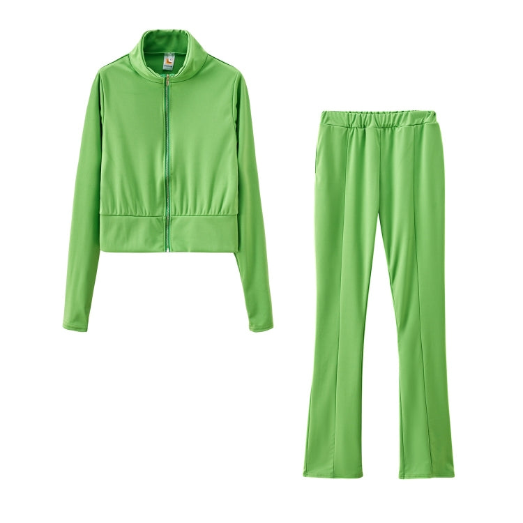 Autumn Solid Color Short Long-sleeved Zipper Slim Fit Sportswear + Trousers Suit For Ladies
