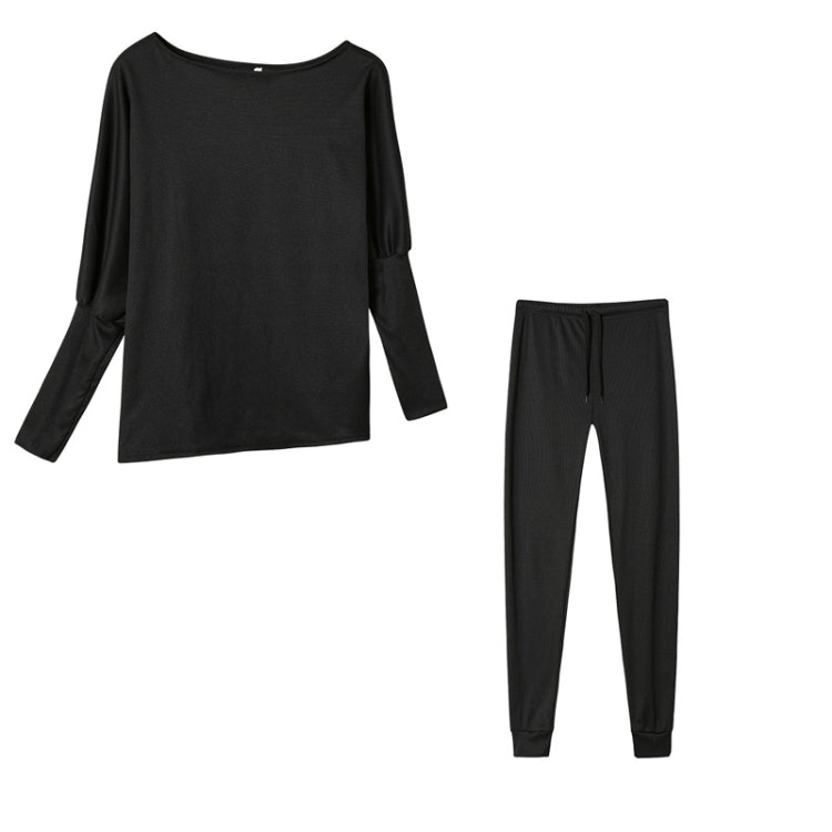 2 in 1 Autumn Pure Color Slanted Shoulder Long Sleeve Sweatshirt Set For Ladies