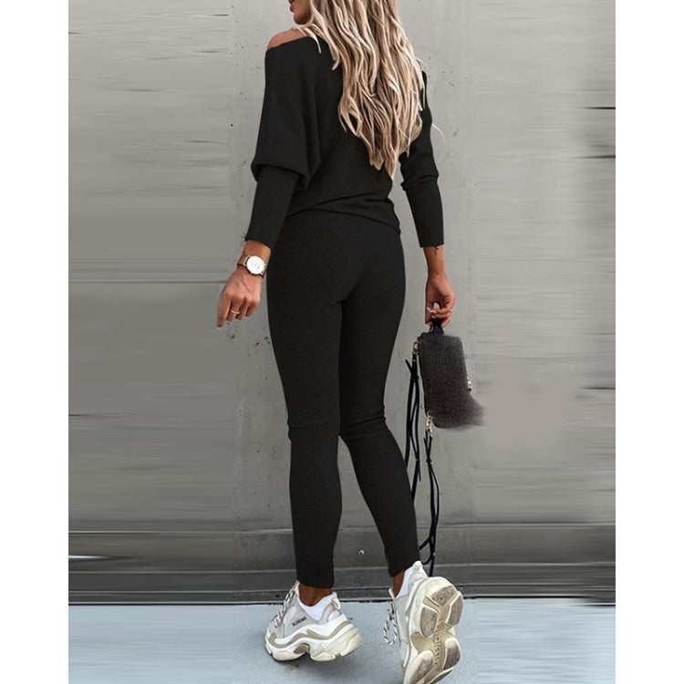2 in 1 Autumn Pure Color Slanted Shoulder Long Sleeve Sweatshirt Set For Ladies