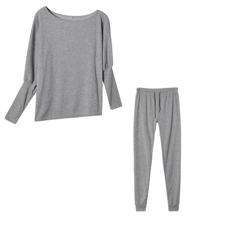 2 in 1 Autumn Pure Color Slanted Shoulder Long Sleeve Sweatshirt Set For Ladies